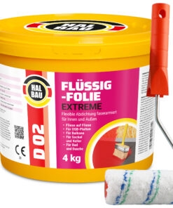 Flüssigfolie in 1K Dichtfolie Abdichtfolie Abdichtung Bad Dusche Küche Wassersperre 4Kg + Roller 10cm HALBAU D02
