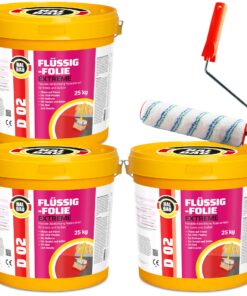 Flüssigfolie in 1K Dichtfolie Abdichtfolie Abdichtung Bad Dusche Küche Wassersperre 75Kg + Roller 25cm HALBAU D02