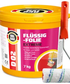 Flüssigfolie in 1K Dichtfolie Abdichtfolie Abdichtung Bad Dusche Küche Wassersperre 7Kg + Roller 10cm HALBAU D02