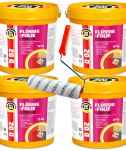Flüssigfolie in 1K Dichtfolie Abdichtfolie Abdichtung Bad Dusche Küche Wassersperre 80Kg + Roller 25cm HALBAU D02
