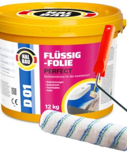 Flüssigfolie in 1K Dichtfolie Abdichtfolie Abdichtung Bad Dusche Küche Wasserdicht 12Kg + Roller 25cm HALBAU D01