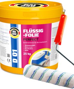 Flüssigfolie in 1K Dichtfolie Abdichtfolie Abdichtung Bad Dusche Küche Wasserdicht 25Kg + Roller 25cm HALBAU D01
