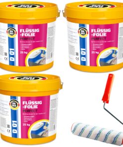Flüssigfolie in 1K Dichtfolie Abdichtfolie Abdichtung Bad Dusche Küche Wasserdicht 75Kg + Roller 25cm HALBAU D01
