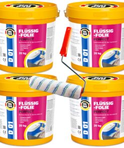 Flüssigfolie in 1K Dichtfolie Abdichtfolie Abdichtung Bad Dusche Küche Wasserdicht 80Kg + Roller 25cm HALBAU D01