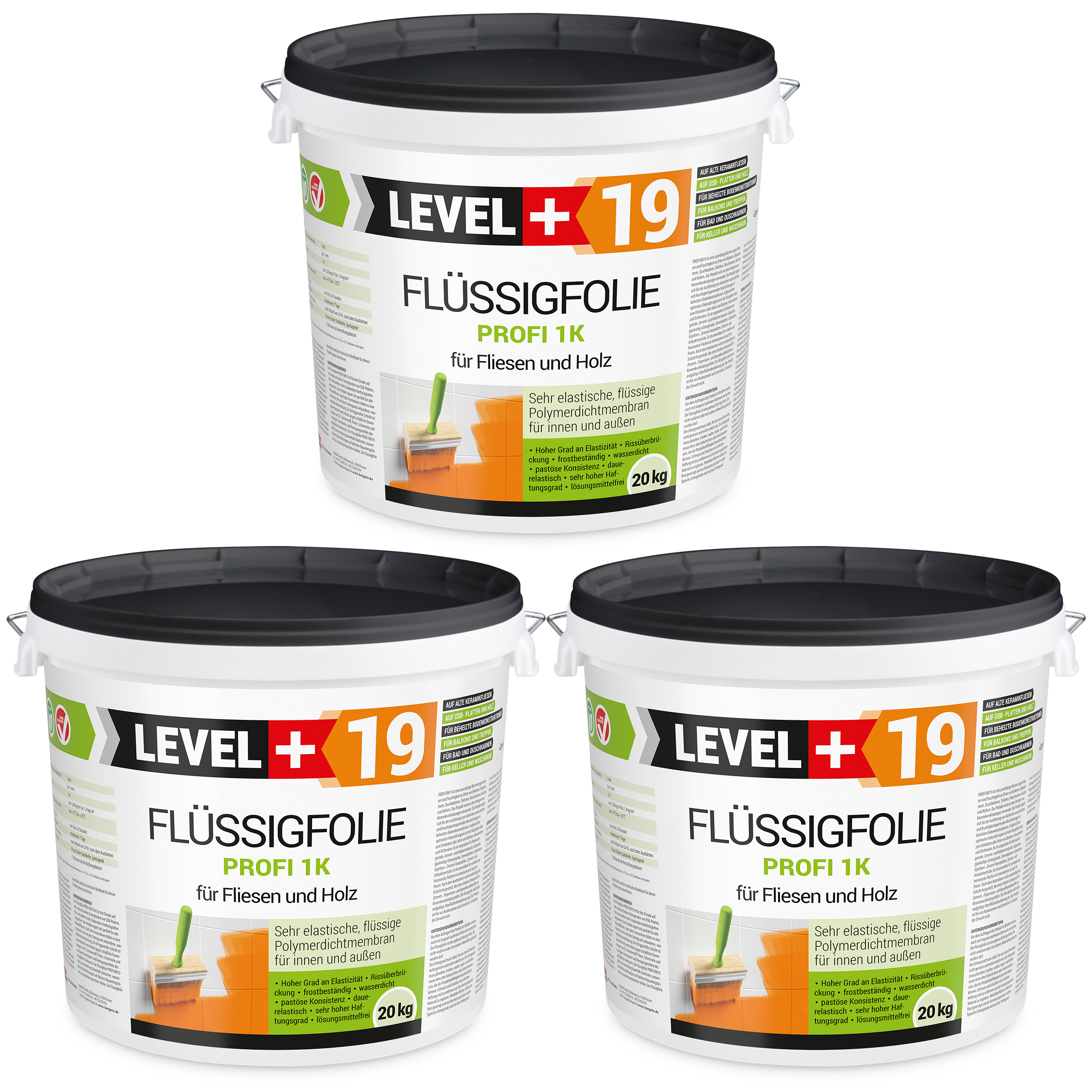 Flüssigfolie in 1K Dichtfolie Abdichtfolie Abdichtung Terassen Keller Bad Dusche 60Kg LEVEL+19