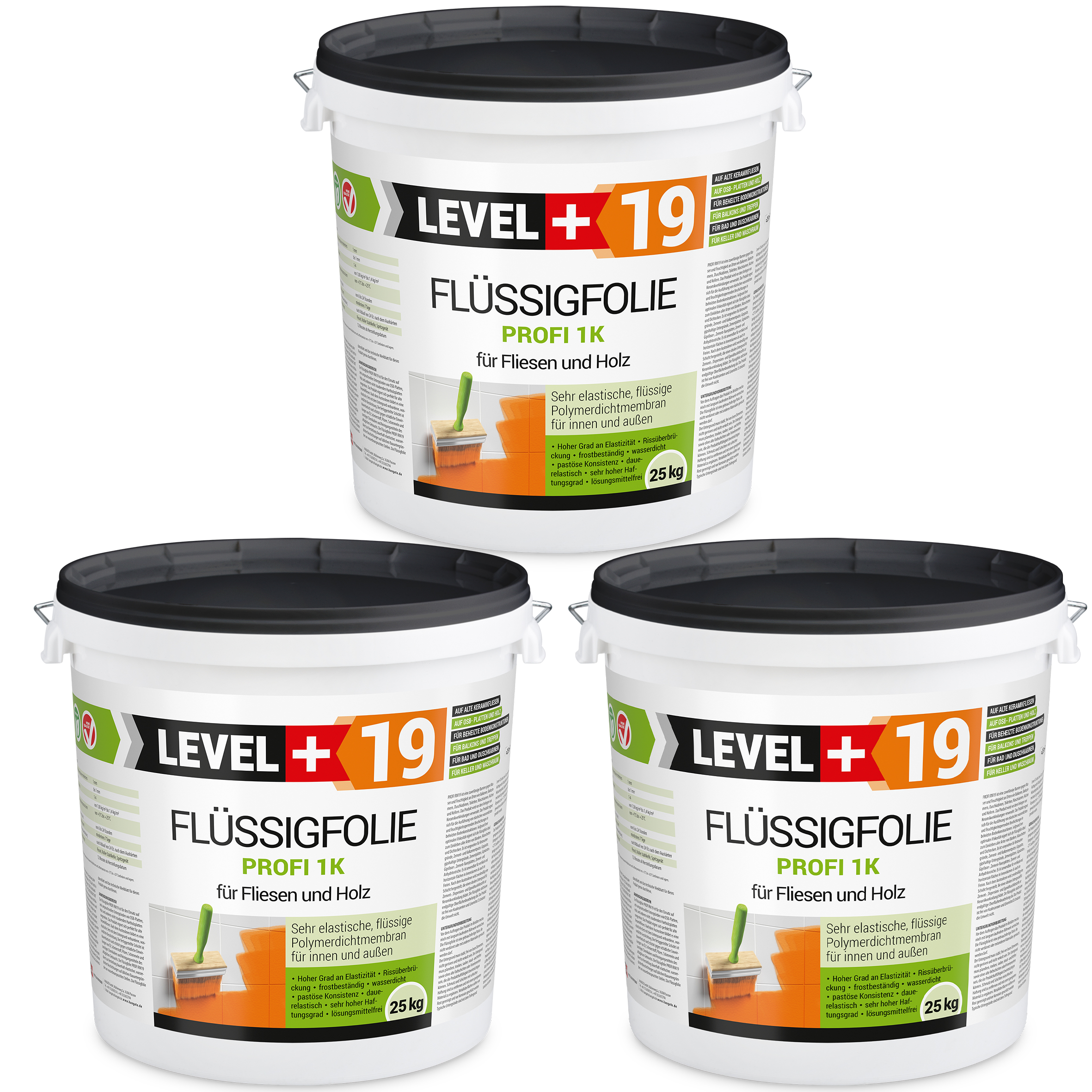 Flüssigfolie in 1K Dichtfolie Abdichtfolie Abdichtung Terassen Keller Bad Dusche 75Kg LEVEL+19