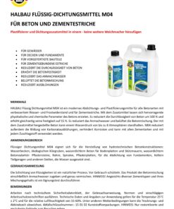 Alternative view of Flüssiger Dichtungsmittel für Beton 1L Zementestrich Mörtelzusatzmittel Plastifizierer M04