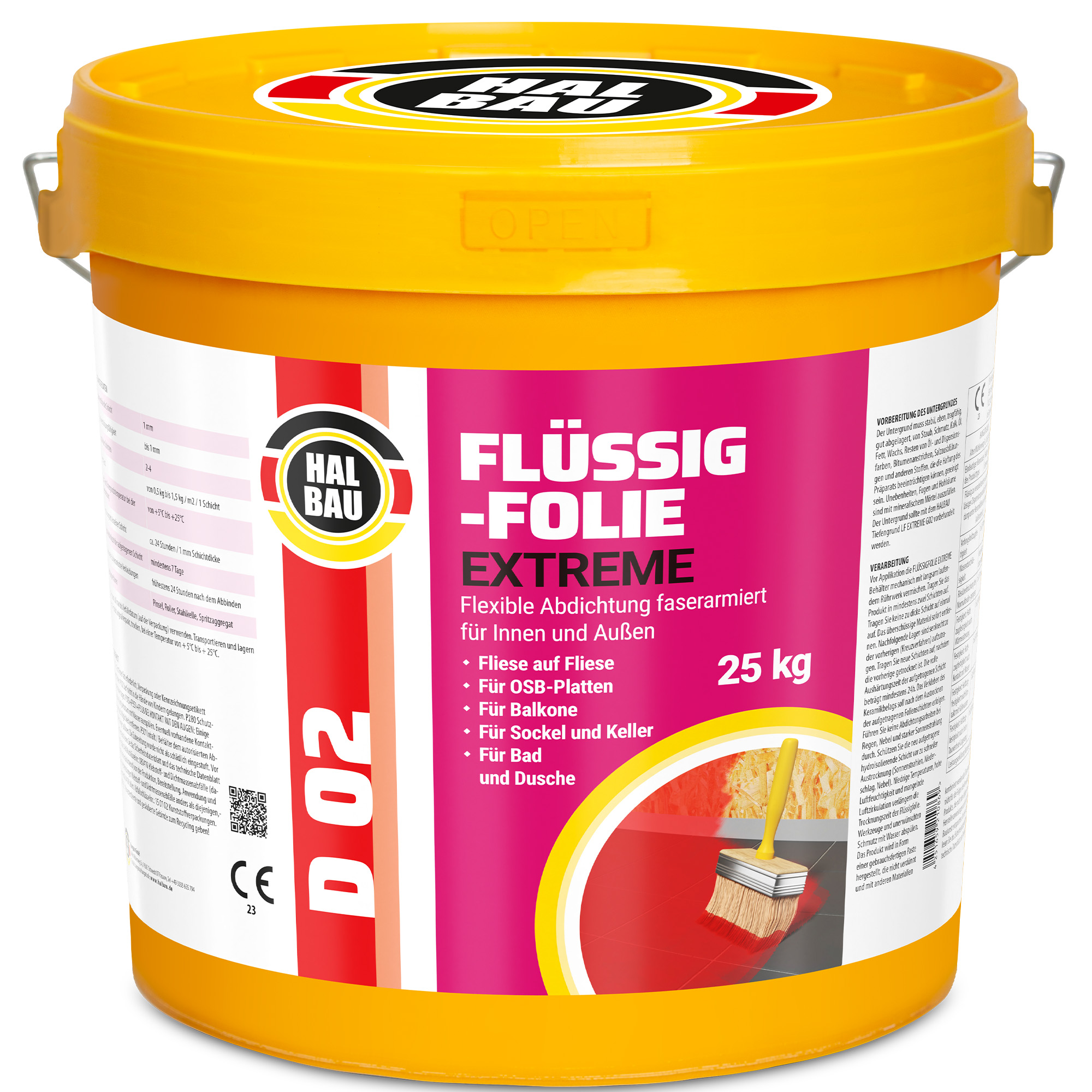 Flüssigfolie Flex 25Kg Wasserdichte Schicht Dichtfolie Außen Balkon Dusche Bad D02
