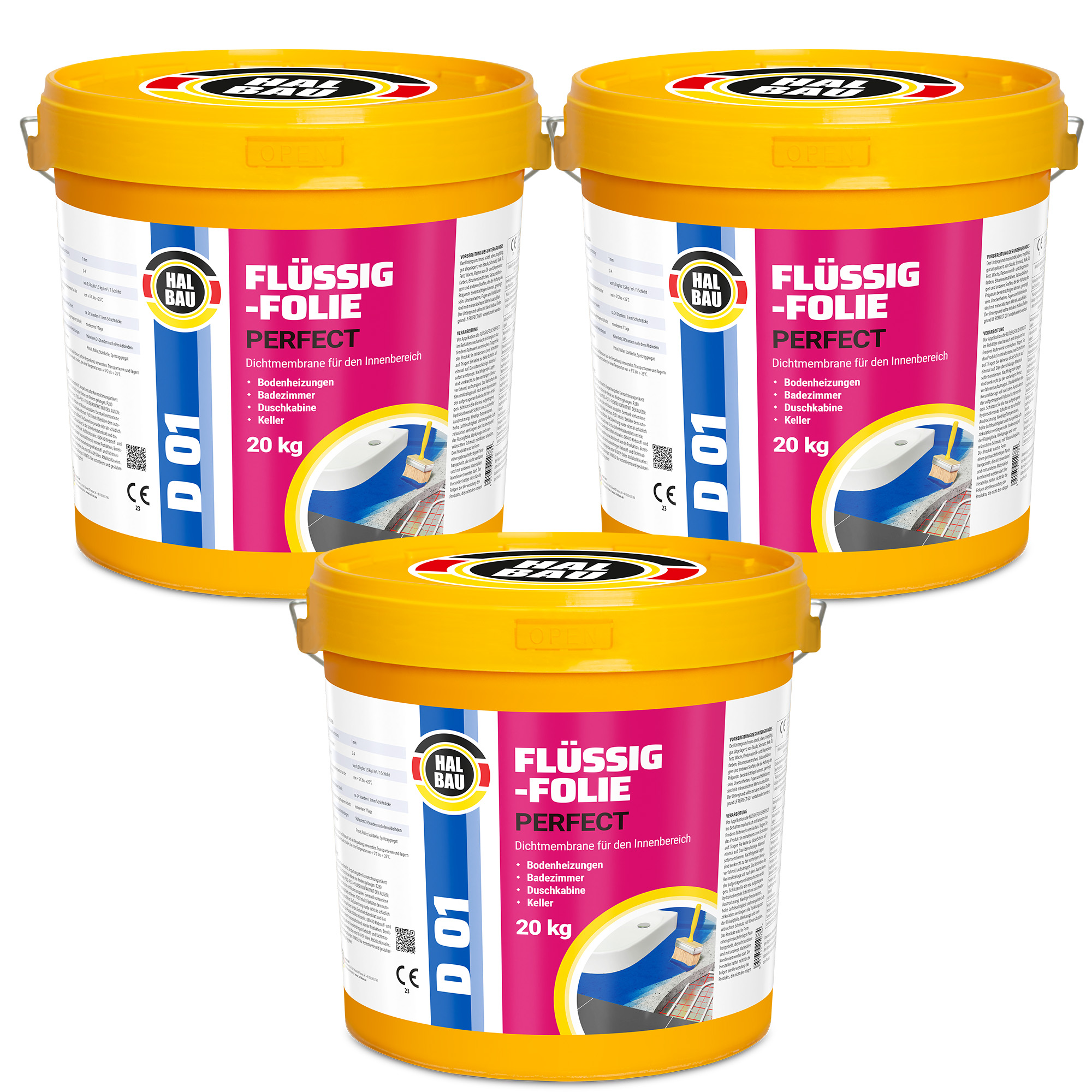 Flüssigfolie in 1K Dichtfolie Abdichtfolie Abdichtung Bad Dusche Küche Wasserdicht 60Kg HALBAU D01