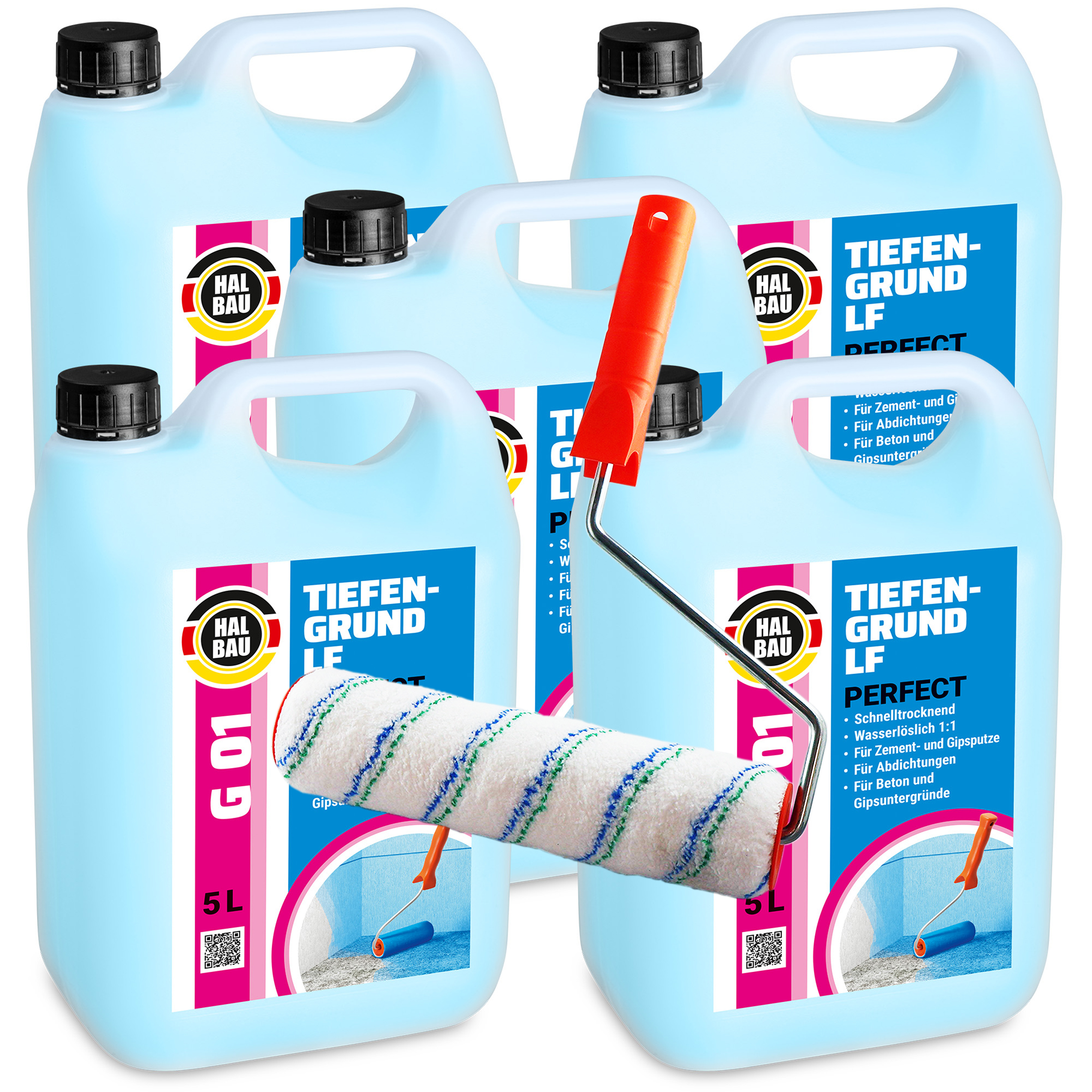 Tiefengrund 25L Perfect LF Wand Boden Voranstrich Primer HALBAU G01 + Farbroller 25cm