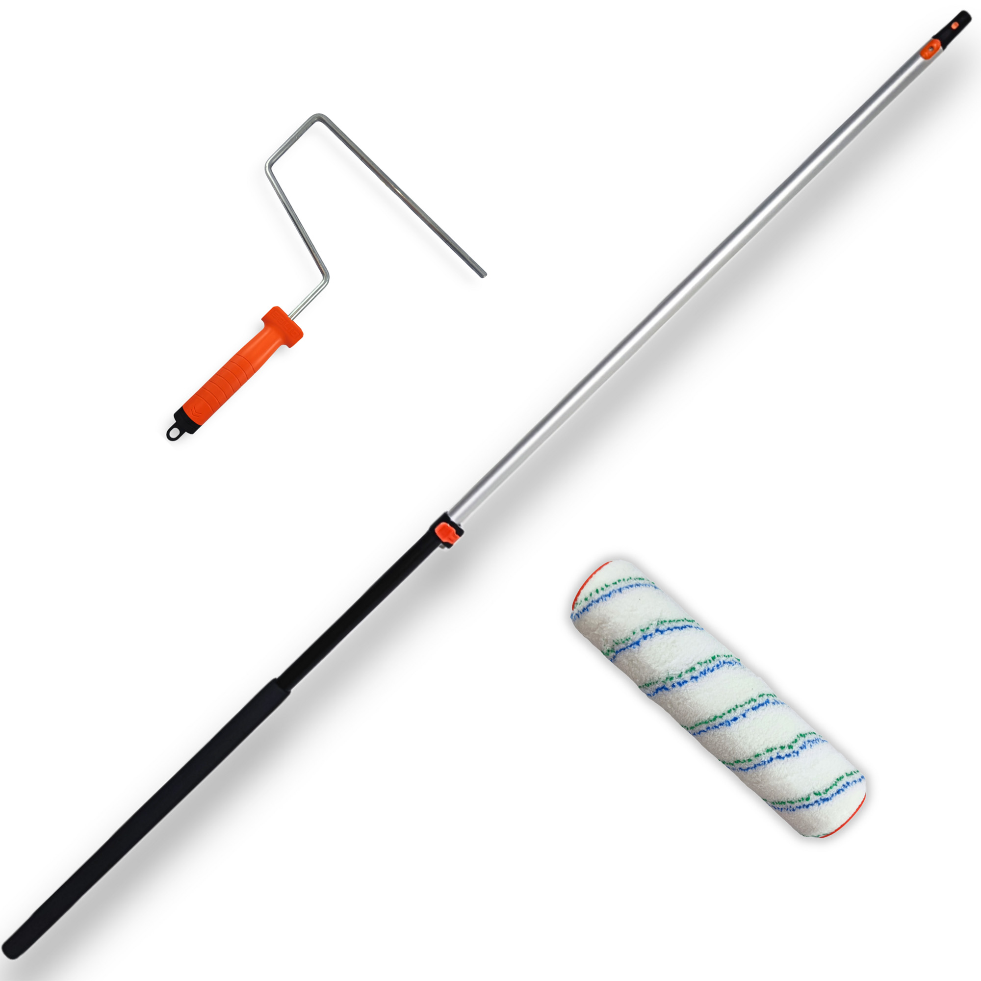 Maler Set 3tlg Farbroller Malerwalze 25cm Mikrofaser Teleskopstiel 1,8m Click