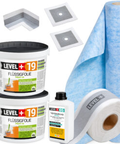 Dichtset Innen Außen Abdichtungset Dichtvlies Flüssigfolie 8kg Holz Fliesen OSB Wasserdicht Dichtband 120/70mm Ausdehnbar SET506