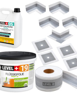 Dicht-Set Innen Außen Abdichtung-Set Dichtvlies Flüssigfolie 12kg Holz Fliesen OSB Wasserdicht Dichtband 120/70mm Ausdehnbar SET520