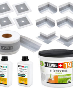 Dicht-Set Innen Außen Abdichtung-Set Dichtvlies Flüssigfolie 12kg Holz Fliesen OSB Wasserdicht Dichtband 120/70mm Ausdehnbar SET521