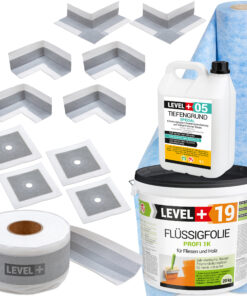 Dicht-Set Innen Außen Abdichtung-Set Dichtvlies Flüssigfolie 20kg Holz Fliesen OSB Wasserdicht Dichtband 120/70mm Ausdehnbar SET548