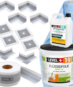 Dicht-Set Innen Außen Abdichtung-Set Dichtvlies Flüssigfolie 25kg Holz Fliesen OSB Wasserdicht Dichtband 120/70mm Ausdehnbar SET549