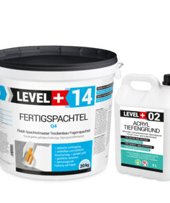 Fertigspachtel 20kg Spachtelmasse Polymer-Gips-Flächenglätter und Acryl Tiefengrund 5L LEVEL+ SET600
