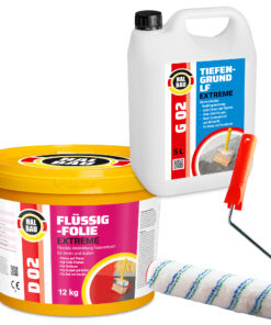 Dichtset Balkon Bad Abdichtung Flüssigfolie 12kg Dichtband Wasserdicht Set Farbroller 25cm Aussen Innen H207