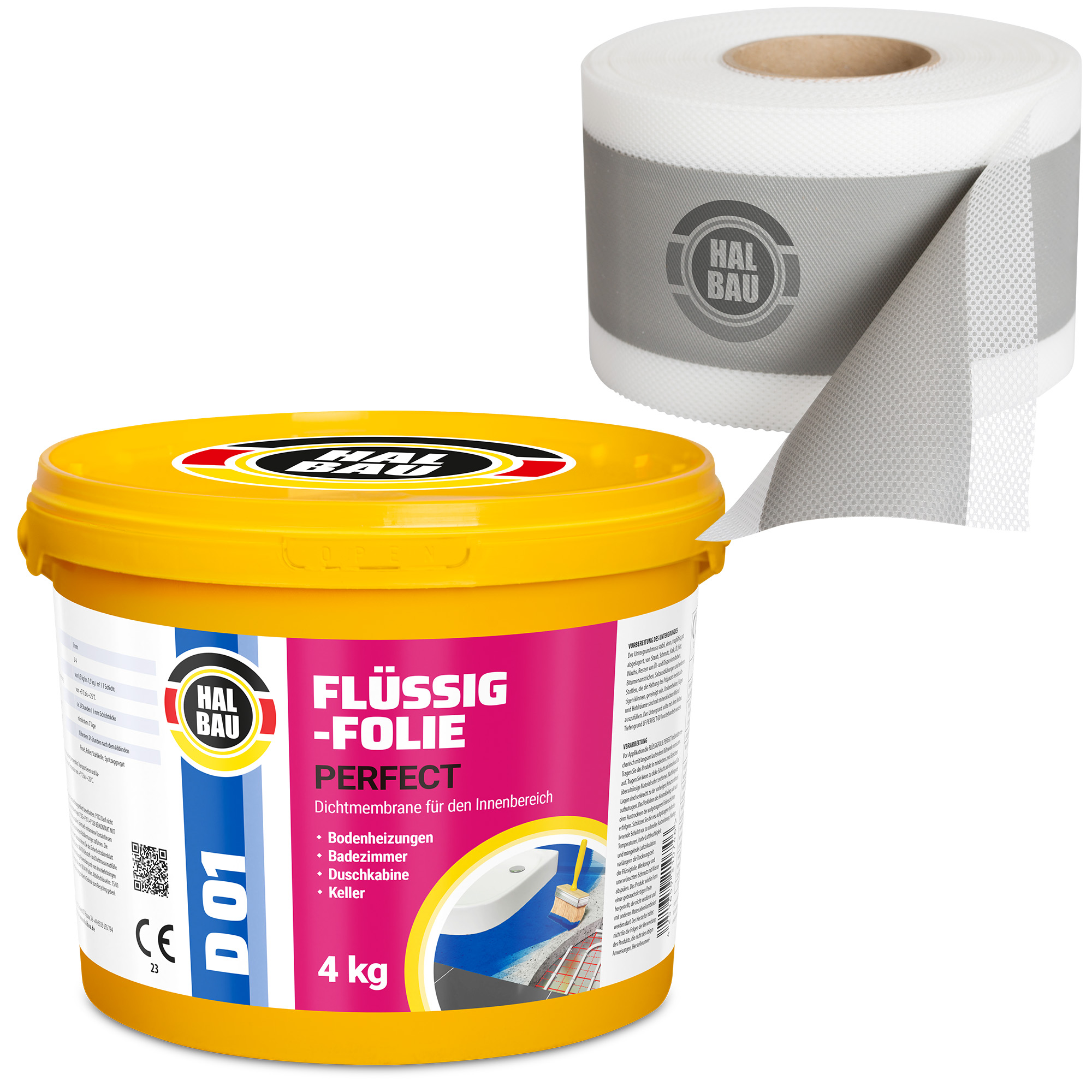 Dichtset Flüssigfolie 4Kg Dichtfolie Dichtband 5m Abdichtung Dusche Bad HALBAU H01