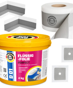 Dichtset Flüssigfolie 4Kg Dichtband 5m Dichtecken Manschetten Ø10 Dusche Bad HALBAU H02