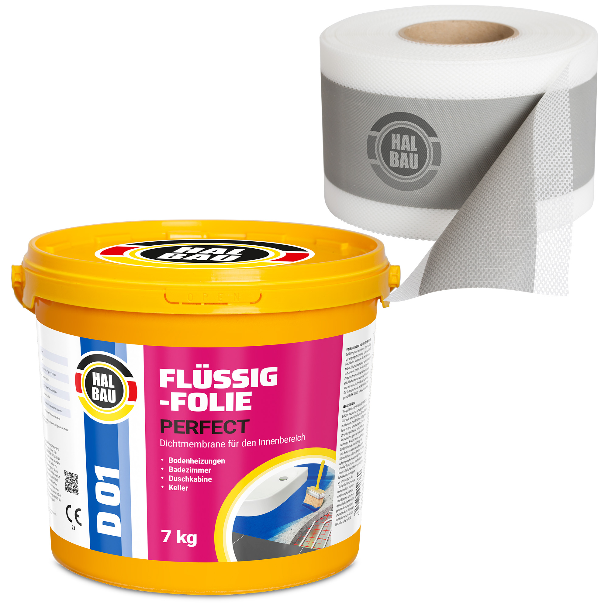 Dichtset Flüssigfolie 7Kg Dichtfolie Dichtband 5m Abdichtung Set Dusche Bad HALBAU H10