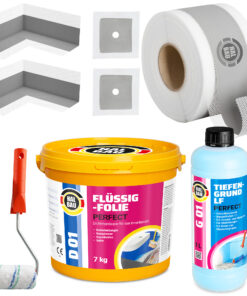 Dichtset Flüssigfolie 7Kg Dichtband Dichtecken Tiefengrund Farbroller 10cm SET H14