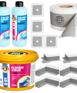 Dichtset Flüssigfolie 12kg Dichtband 20m Dichtecken Manschetten Tiefengrund H31