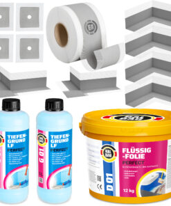 Dichtset Flüssigfolie 12kg Dichtband 15m Dichtecken Manschetten Tiefengrund H33