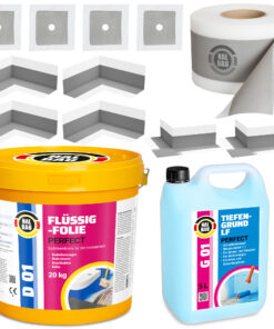 Dichtset Flüssigfolie 20kg Dichtband 20m Dichtecken Tiefengrund Dusche Bad H39