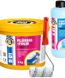 Flüssigfolie 4Kg Abdichtung Tiefengrund Dusche Bad Küche Farbroller 10cm SET H407