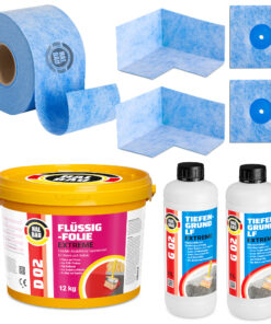 Dichtset Balkon Bad Abdichtung Flüssigfolie 12kg Dichtband Wasserdicht Set Aussen Innen H320