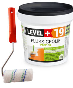 Flüssigfolie 1K Dichtfolie Abdichtfolie Abdichtung Terassen Keller Bad Dusche 1,5Kg + Farbroller 10cm LEVEL+19
