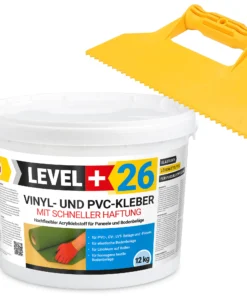 Vinylkleber PVC LVT CV Paneele Fliesen Teppich Kleber 12kg Flex Klebstoff Innenbereich Schnelle Haftung L+26 + Dreieckzahnspachtel