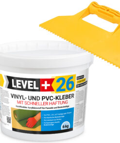 Vinylkleber PVC LVT CV Paneele Fliesen Teppich Kleber 6kg Flex Klebstoff Innenbereich Schnelle Haftung L+26 + Dreieckzahnspachtel