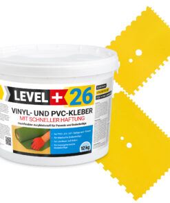 Vinylkleber PVC LVT CV Paneele Fliesen Teppich Kleber 12kg Flex Klebstoff Innenbereich Schnelle Haftung L+26 + 2 St. Zahnspachtel