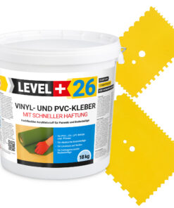 Vinylkleber PVC LVT CV Paneele Fliesen Teppich Kleber 18kg Flex Klebstoff Innenbereich Schnelle Haftung L+26 + 2 St. Zahnspachtel