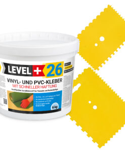 Vinylkleber PVC LVT CV Paneele Fliesen Teppich Kleber 6kg Flex Klebstoff Innenbereich Schnelle Haftung L+26 + 2 St. Zahnspachtel