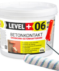 Betonkontakt Haftbrücke Putzgrund Grundierung Betongrundierung 15Kg + Farbroller 25cm Mikrofaser LEVEL+06