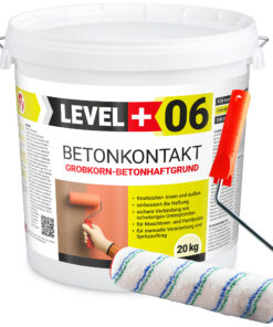 Betonkontakt Haftbrücke Putzgrund Grundierung Betongrundierung 20Kg + Farbroller 25cm Mikrofaser LEVEL+06