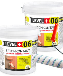 Betonkontakt Haftbrücke Putzgrund Grundierung Betongrundierung 40Kg + Farbroller 25cm Mikrofaser LEVEL+06