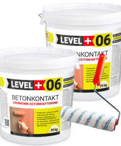 Betonkontakt Haftbrücke Putzgrund Grundierung Betongrundierung 50Kg + Farbroller 25cm Mikrofaser LEVEL+06