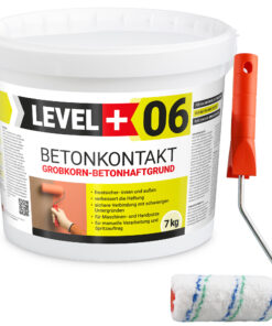 Betonkontakt Haftbrücke Putzgrund Grundierung Betongrundierung 7Kg + Farbroller 10cm Mikrofaser LEVEL+06