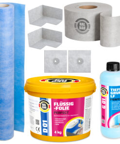 Dichtset Flüssigfolie 4Kg Dichtfolie Tiefengrund Abdichtung Dusche Bad Innen HALBAU H500