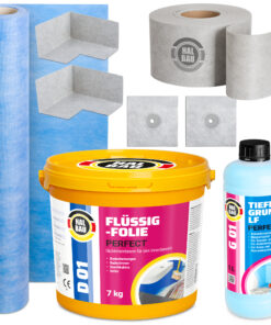Dichtset Flüssigfolie 7Kg Dichtfolie Tiefengrund Abdichtung Dusche Bad Innen HALBAU H502