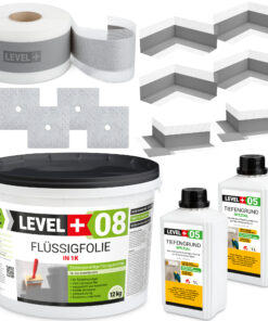 Dichtset für Bad 12kg Flüssigfolie 20m Dichtband Tiefengrund Abdichtung LEVEL+ SET101
