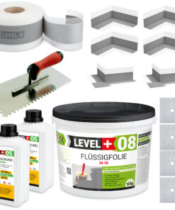 Dichtset Flüssigfolie 12kg Dichtband Tiefgrund für Bad + Zahnglätter 6mm LEVEL+ SET103