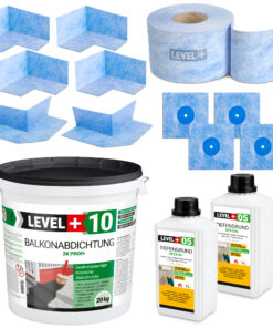DichtSet 20kg Balkonabdichtung 2K Badabdichtung 25m Dichtband Tiefengrund LEVEL+ SET29