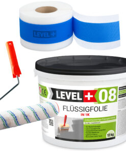 Dichtset Abdichtung Flüssigfolie 12kg Dichtband 10m Farbroller 25cm Dichtband LEVEL+ SET293