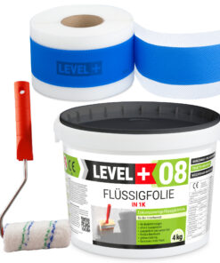 Dichtset Abdichtung Flüssigfolie 4kg Dichtband 5m Farbroller 10cm Dichtband LEVEL+ SET294