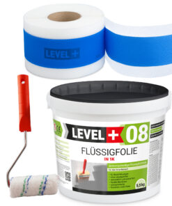 Dichtset Abdichtung Flüssigfolie 5,5kg Dichtband 5m Farbroller 10cm Dichtband LEVEL+ SET295